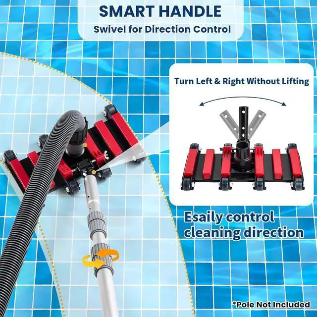 Alt view image 5 of 6 - Heavy Duty Flexible Pool Vacuum Hose with 360 Swivel Cuff & Weighted 14 Inch Vacuum Head, 1-1/2 Inch Diameter Hose Compatible for Inground Above Ground Swimming Pools
