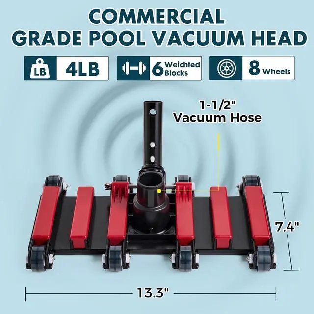 Alt view image 6 of 6 - Heavy Duty Flexible Pool Vacuum Hose with 360 Swivel Cuff & Weighted 14 Inch Vacuum Head, 1-1/2 Inch Diameter Hose Compatible for Inground Above Ground Swimming Pools