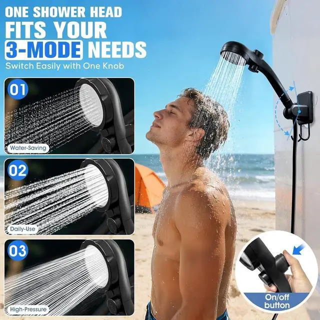 Alt view image 2 of 6 - Portable Heated Camping Shower with 2000W Immersion Heater, 6000mAh Rechargeable Pump, LED Display and 3 Spray Modes for Outdoor Car Camping Pet Washing