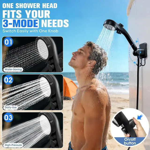 Alt view image 5 of 6 - Portable Heated Camping Shower with 2000W Immersion Heater, 6000mAh Rechargeable Pump, LED Display and 3 Spray Modes for Outdoor Car Camping Pet Washing