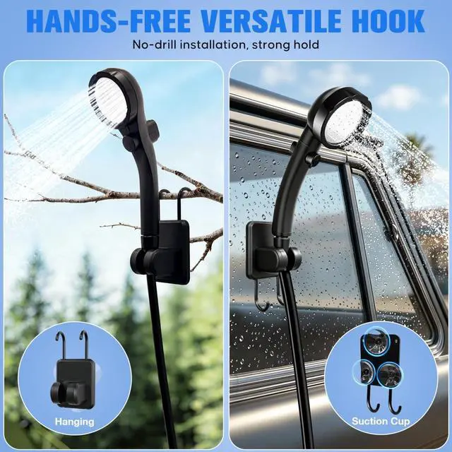 Alt view image 6 of 6 - Portable Heated Camping Shower with 2000W Immersion Heater, 6000mAh Rechargeable Pump, LED Display and 3 Spray Modes for Outdoor Car Camping Pet Washing