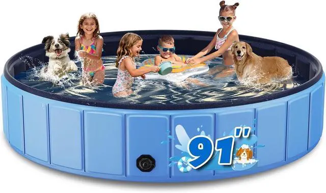 Main image of 91 Foldable Dog Pool for Large Dogs, Collapsible Hard-Side Swimming Pool, Leakproof PVC Portable Pet Bath Tub & Kiddie Pool, Non-Slip Bottom, Indoor & Outdoor, Blue