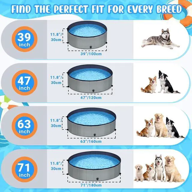 Alt view image 2 of 7 - 71" Foldable Dog Pool with Hard Plastic, Non-Slip Thickened Bottom, Portable Kiddie Pool for Large Dogs, Pets & Kids, Gray