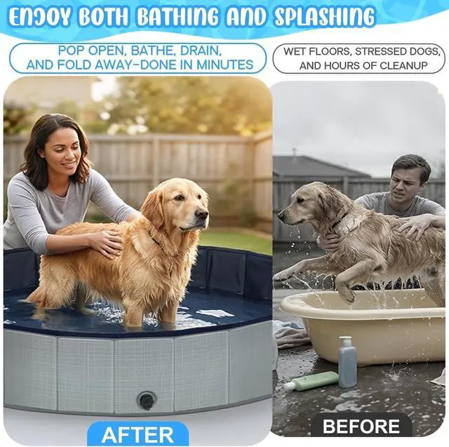 Alt view image 5 of 7 - 71" Foldable Dog Pool with Hard Plastic, Non-Slip Thickened Bottom, Portable Kiddie Pool for Large Dogs, Pets & Kids, Gray