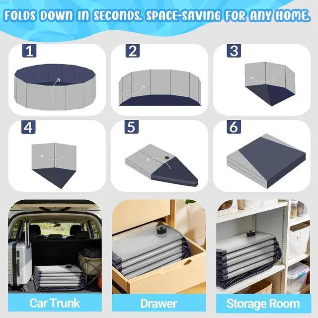 Alt view image 6 of 7 - 71" Foldable Dog Pool with Hard Plastic, Non-Slip Thickened Bottom, Portable Kiddie Pool for Large Dogs, Pets & Kids, Gray