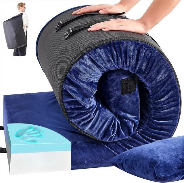 Main image of 4 Inch Thick Memory Foam Camping Mattress Pad with Built-in Pillow Waterproof Velvet Roll Up Sleeping Mat Non Slip Portable Bed Topper with Storage Bag for Tent Car RV Indoor Outdoor Use