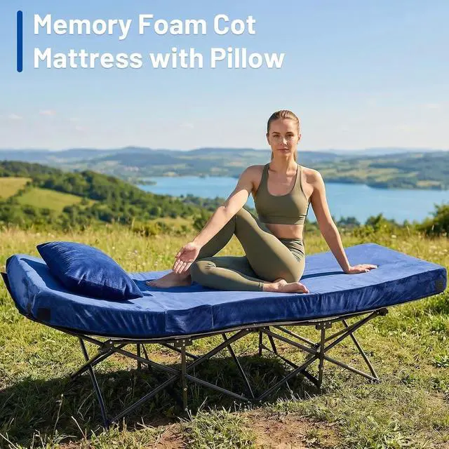 Alt view image 5 of 7 - 4 Inch Thick Memory Foam Camping Mattress Pad with Built-in Pillow Waterproof Velvet Roll Up Sleeping Mat Non Slip Portable Bed Topper with Storage Bag for Tent Car RV Indoor Outdoor Use