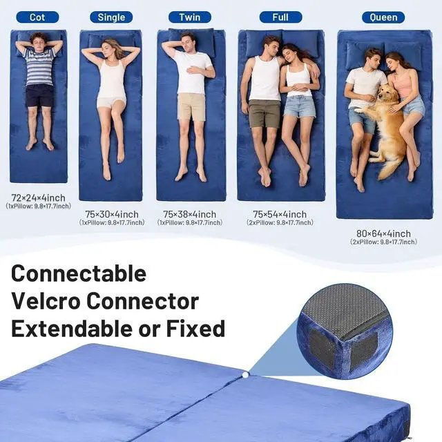 Alt view image 7 of 7 - 4 Inch Thick Memory Foam Camping Mattress Pad with Built-in Pillow Waterproof Velvet Roll Up Sleeping Mat Non Slip Portable Bed Topper with Storage Bag for Tent Car RV Indoor Outdoor Use