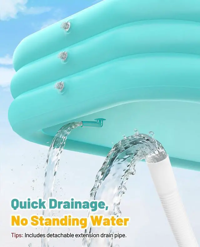 Alt view image 6 of 6 - 102" x 65" x 22" Inflatable Pool with Canopy, 3-Chamber Large Blow Up Pool for Adults & Family, 0.35mm Reinforced PVC, Green, for Backyard Garden Party