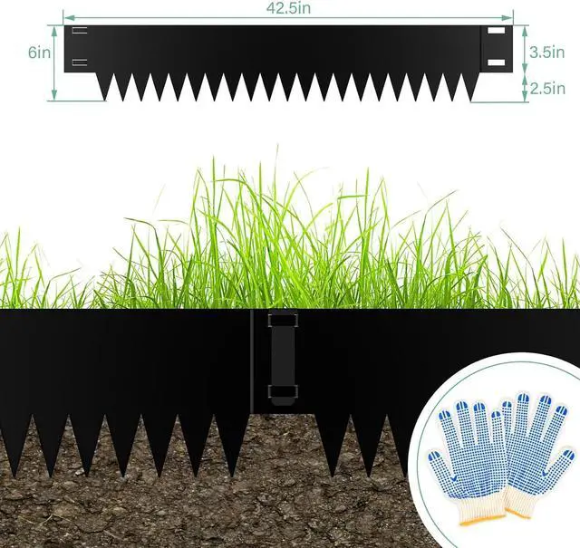 Alt view image 2 of 6 - 6-Pack Galvanized Steel Landscape Edging 40" L x 6" H Flexible No Dig Garden Border Strips with Connecting Clips for Lawn Yard Flower Bed Outdoor Landscaping
