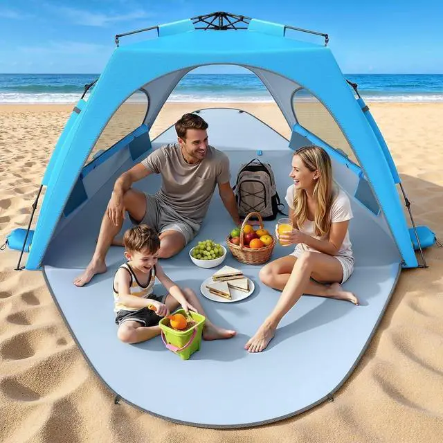 Main image of 3-4 Person Pop Up Beach Tent Sun Shelter with UPF 30+ UV Protection, Portable Sun Shade Canopy with Breathable Mesh Windows and Carrying Bag for Outdoor Beach Park Use