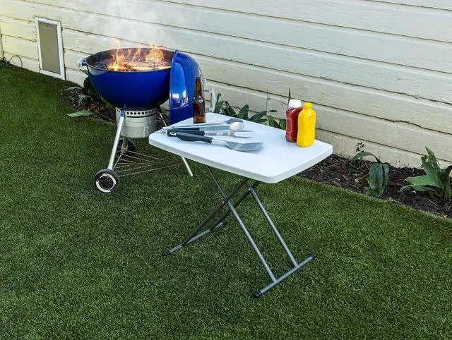 Alt view image 2 of 7 - Heavy Duty Adjustable Height Camping Personal Folding Table, Platinum, 19.5 L x 30 W x 28" H, Utility Table