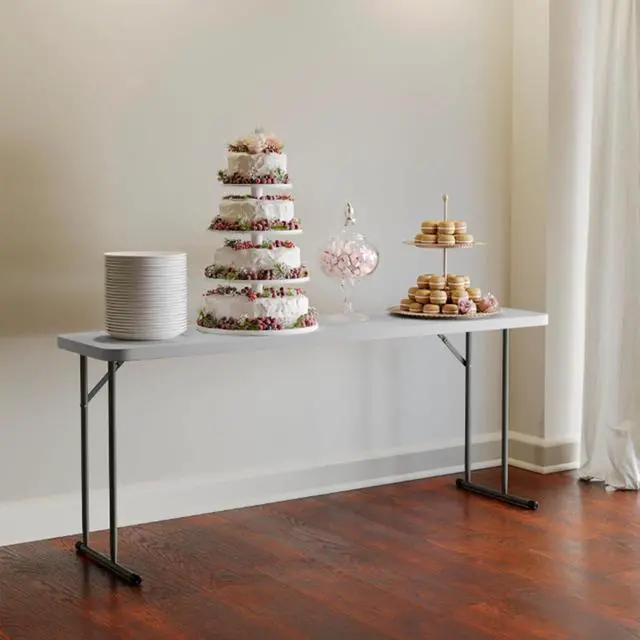 Alt view image 2 of 7 - 6-Foot Rectangular Plastic Folding Table, White Foldable Table for Indoor/Outdoor Events, 220 LBS Static Load, No Assembly