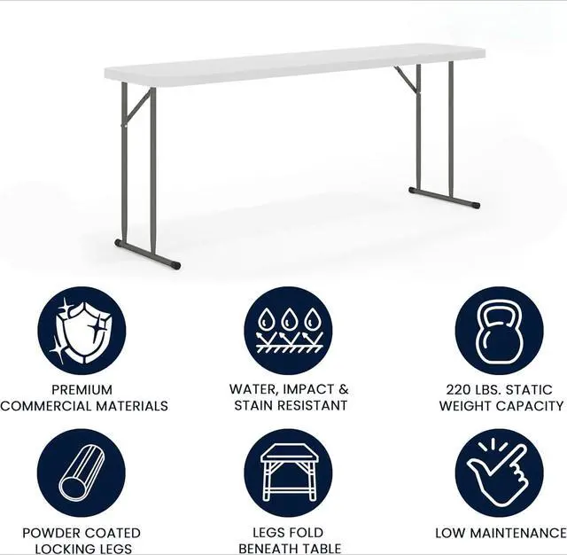 Alt view image 4 of 7 - 6-Foot Rectangular Plastic Folding Table, White Foldable Table for Indoor/Outdoor Events, 220 LBS Static Load, No Assembly