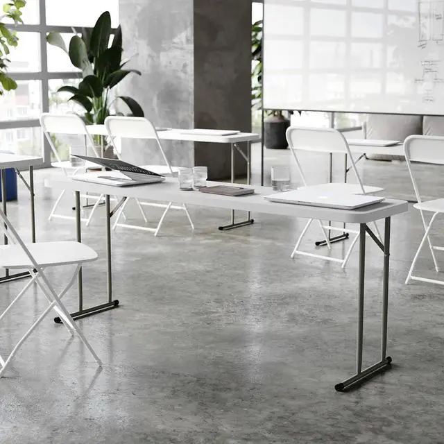 Alt view image 7 of 7 - 6-Foot Rectangular Plastic Folding Table, White Foldable Table for Indoor/Outdoor Events, 220 LBS Static Load, No Assembly
