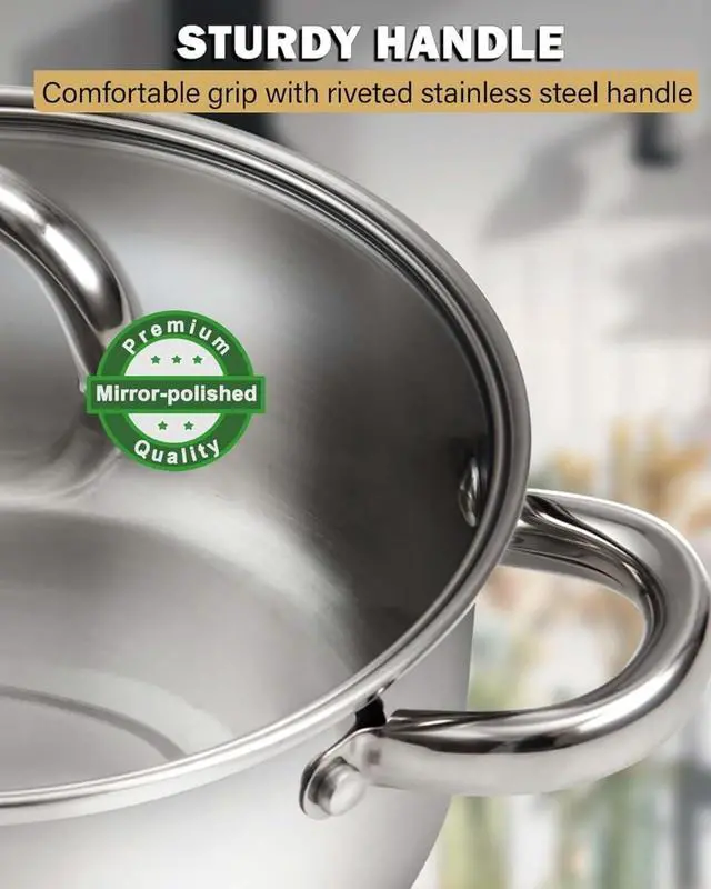 Alt view image 7 of 7 - 12-Piece Basic Stainless Steel Cookware Set with Glass Lids, Induction Compatible Oven Safe Stackable Pots and Pans for Kitchen and Outdoor Cooking
