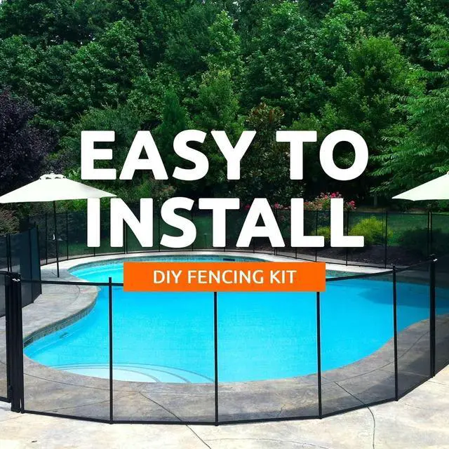 Alt view image 2 of 7 - 4' x 12' Pool Safety Fence Section Kit, Removable Mesh Pool Fence with 5 Integrated Posts, UV-Resistant, for Above Ground/In-Ground Pools
