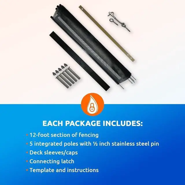Alt view image 3 of 7 - 4' x 12' Pool Safety Fence Section Kit, Removable Mesh Pool Fence with 5 Integrated Posts, UV-Resistant, for Above Ground/In-Ground Pools