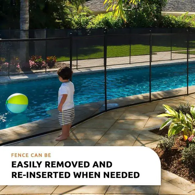 Alt view image 4 of 7 - 4' x 12' Pool Safety Fence Section Kit, Removable Mesh Pool Fence with 5 Integrated Posts, UV-Resistant, for Above Ground/In-Ground Pools