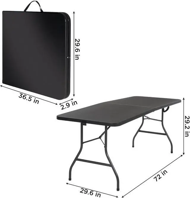 Alt view image 3 of 7 - 6-Foot Fold-in-Half Banquet Table with Comfort Handle, Black, Indoor Outdoor Use