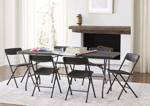 Alt view image 4 of 7 - 6-Foot Fold-in-Half Banquet Table with Comfort Handle, Black, Indoor Outdoor Use