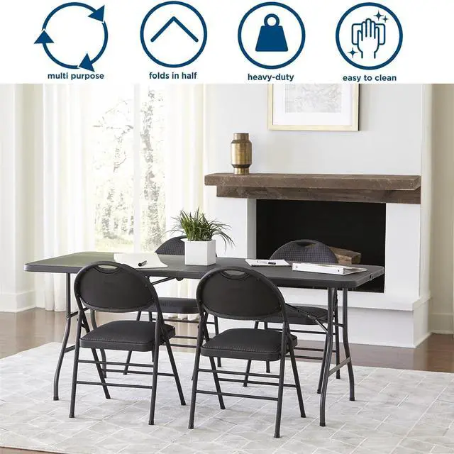 Alt view image 5 of 7 - 6-Foot Fold-in-Half Banquet Table with Comfort Handle, Black, Indoor Outdoor Use