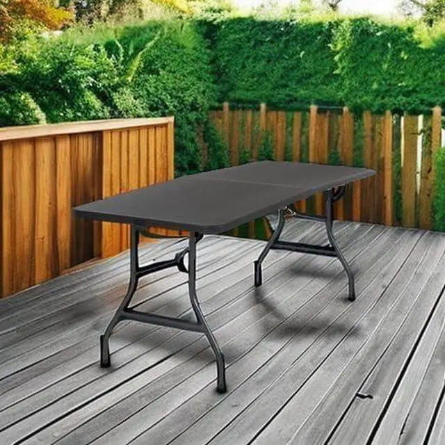 Alt view image 6 of 7 - 6-Foot Fold-in-Half Banquet Table with Comfort Handle, Black, Indoor Outdoor Use