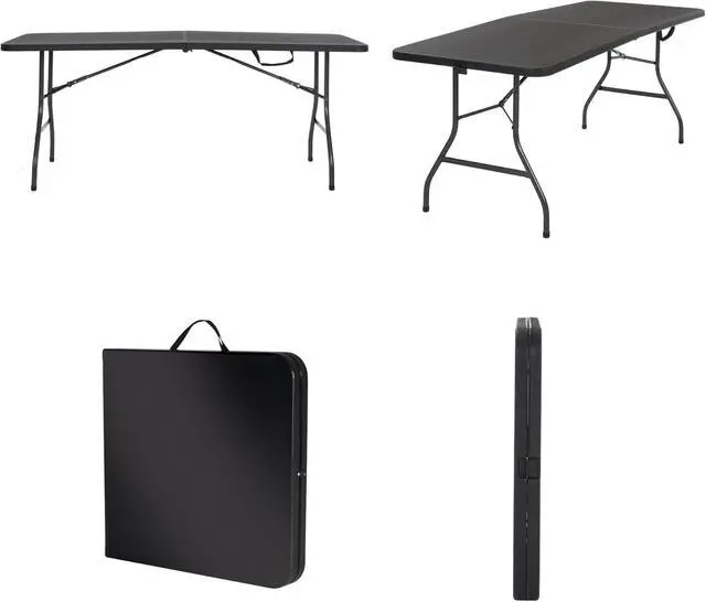 Alt view image 7 of 7 - 6-Foot Fold-in-Half Banquet Table with Comfort Handle, Black, Indoor Outdoor Use