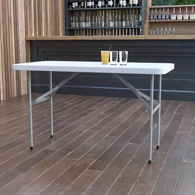 Alt view image 2 of 7 - 4-Foot Rectangular Plastic Folding Event Table, White Banquet Table for Indoor/Outdoor Use, 330 LBS Static Load, No Assembly