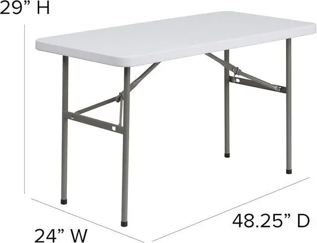 Alt view image 3 of 7 - 4-Foot Rectangular Plastic Folding Event Table, White Banquet Table for Indoor/Outdoor Use, 330 LBS Static Load, No Assembly