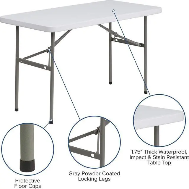 Alt view image 4 of 7 - 4-Foot Rectangular Plastic Folding Event Table, White Banquet Table for Indoor/Outdoor Use, 330 LBS Static Load, No Assembly