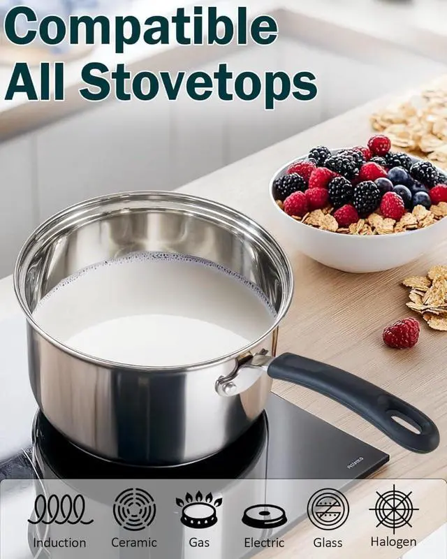 Alt view image 3 of 7 - 10-Piece Stainless Steel Cookware Set with Encapsulated Bottoms, Stay-Cool Handles and Glass Lids, Induction Compatible Oven and Dishwasher Safe