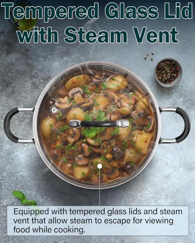 Alt view image 6 of 7 - 10-Piece Stainless Steel Cookware Set with Encapsulated Bottoms, Stay-Cool Handles and Glass Lids, Induction Compatible Oven and Dishwasher Safe