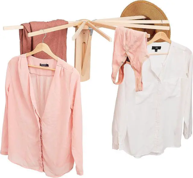 Main image of Wall Mounted Collapsible Clothes Drying Rack Heavy Duty Solid Maple Hardwood Laundry Rack for Indoor Use