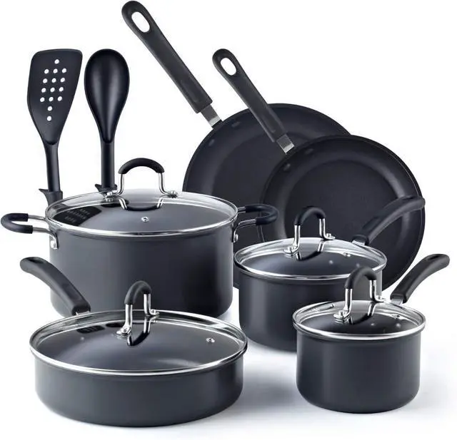 Main image of 12-Piece Hard Anodized Nonstick Cookware Set with Stay-Cool Handles, Oven Safe Dishwasher Safe Pots and Pans for Kitchen Cooking