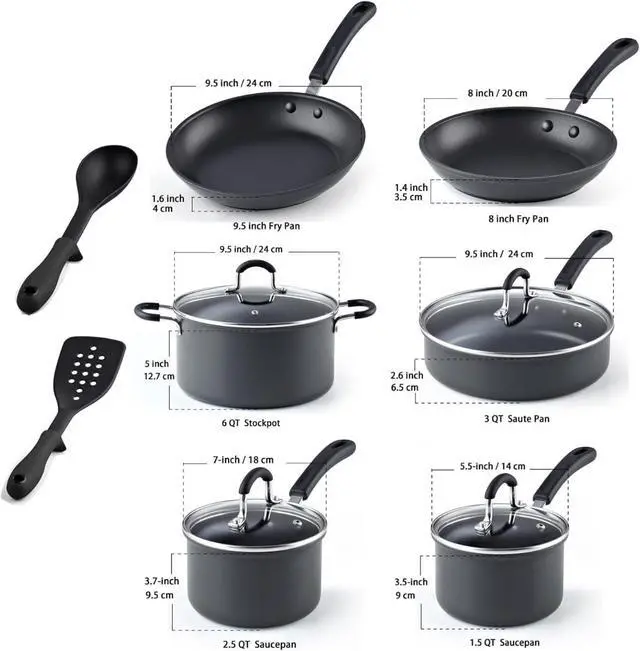 Alt view image 2 of 7 - 12-Piece Hard Anodized Nonstick Cookware Set with Stay-Cool Handles, Oven Safe Dishwasher Safe Pots and Pans for Kitchen Cooking