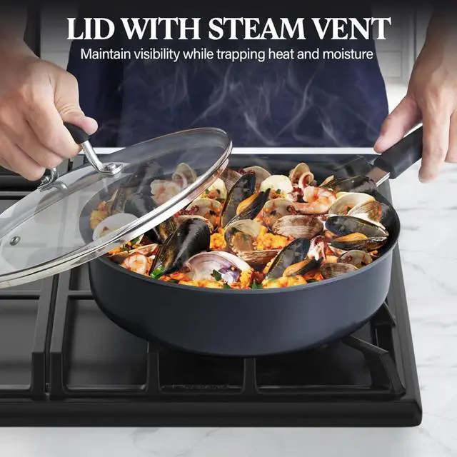Alt view image 4 of 7 - 12-Piece Hard Anodized Nonstick Cookware Set with Stay-Cool Handles, Oven Safe Dishwasher Safe Pots and Pans for Kitchen Cooking