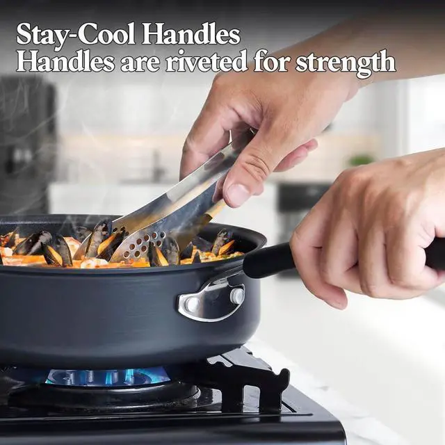 Alt view image 6 of 7 - 12-Piece Hard Anodized Nonstick Cookware Set with Stay-Cool Handles, Oven Safe Dishwasher Safe Pots and Pans for Kitchen Cooking
