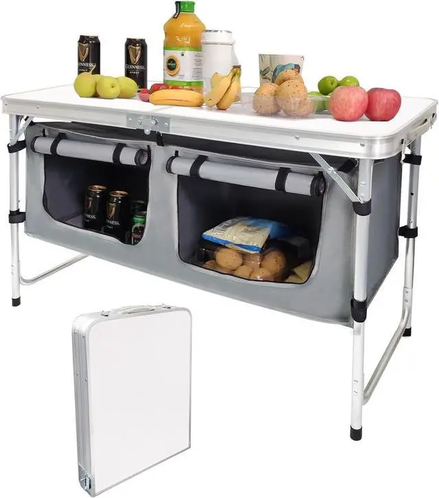 Main image of Folding Aluminum Camping Table with Adjustable Legs for Outdoor Beach Backyard BBQ Party Picnic