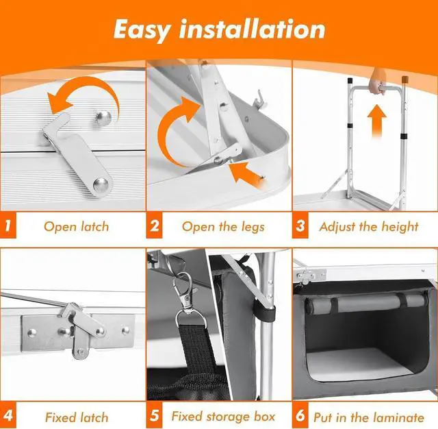 Alt view image 4 of 7 - Folding Aluminum Camping Table with Adjustable Legs for Outdoor Beach Backyard BBQ Party Picnic