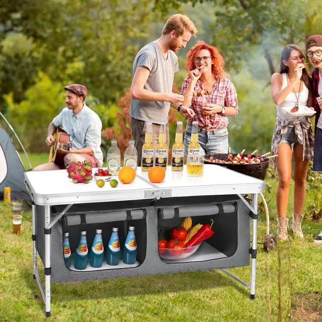 Alt view image 2 of 7 - Folding Aluminum Camping Table with Adjustable Legs for Outdoor Beach Backyard BBQ Party Picnic