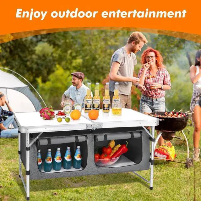Alt view image 6 of 7 - Folding Aluminum Camping Table with Adjustable Legs for Outdoor Beach Backyard BBQ Party Picnic