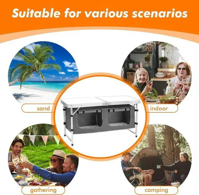 Alt view image 7 of 7 - Folding Aluminum Camping Table with Adjustable Legs for Outdoor Beach Backyard BBQ Party Picnic