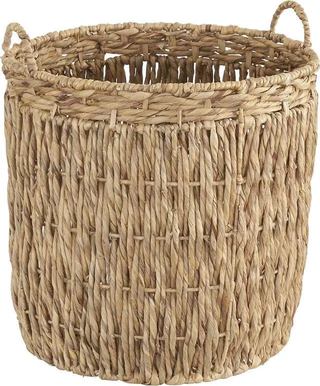 Main image of Handwoven Tall Water Hyacinth Floor Basket Decorative Wicker Storage Basket with Reinforced Frame and Carry Handles for Laundry Blanket Household Storage