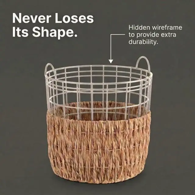 Alt view image 5 of 7 - Handwoven Tall Water Hyacinth Floor Basket Decorative Wicker Storage Basket with Reinforced Frame and Carry Handles for Laundry Blanket Household Storage
