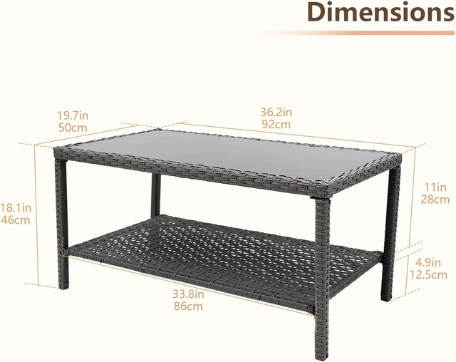 Alt view image 2 of 7 - Rectangle All Weather PE Wicker Outdoor Side Table with Glass Top, Powder Coated Steel Frame Small Patio Coffee Storage End Table for Backyard Balcony Garden Deck
