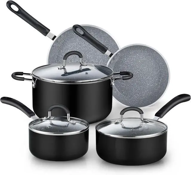 Main image of 8-Piece Marble Nonstick Cookware Set with Glass Lids and Stay-Cool Handles, Heavy Gauge Aluminum Pots and Pans for All Stovetops, Oven Safe