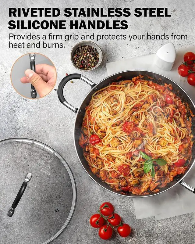 Alt view image 5 of 7 - 8-Piece Marble Nonstick Cookware Set with Glass Lids and Stay-Cool Handles, Heavy Gauge Aluminum Pots and Pans for All Stovetops, Oven Safe