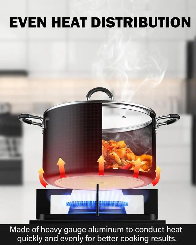 Alt view image 6 of 7 - 8-Piece Marble Nonstick Cookware Set with Glass Lids and Stay-Cool Handles, Heavy Gauge Aluminum Pots and Pans for All Stovetops, Oven Safe