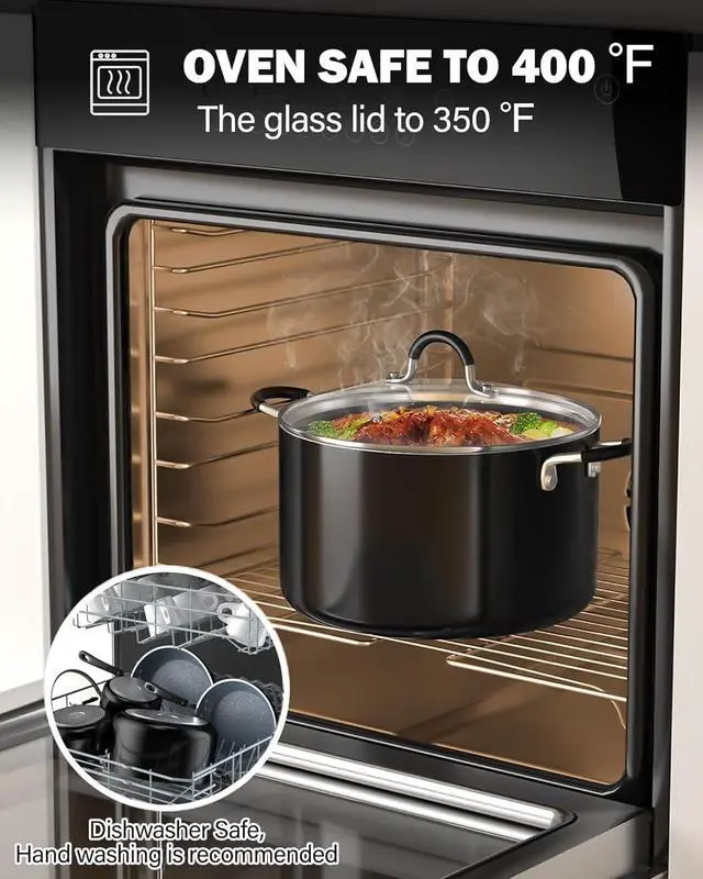 Alt view image 7 of 7 - 8-Piece Marble Nonstick Cookware Set with Glass Lids and Stay-Cool Handles, Heavy Gauge Aluminum Pots and Pans for All Stovetops, Oven Safe